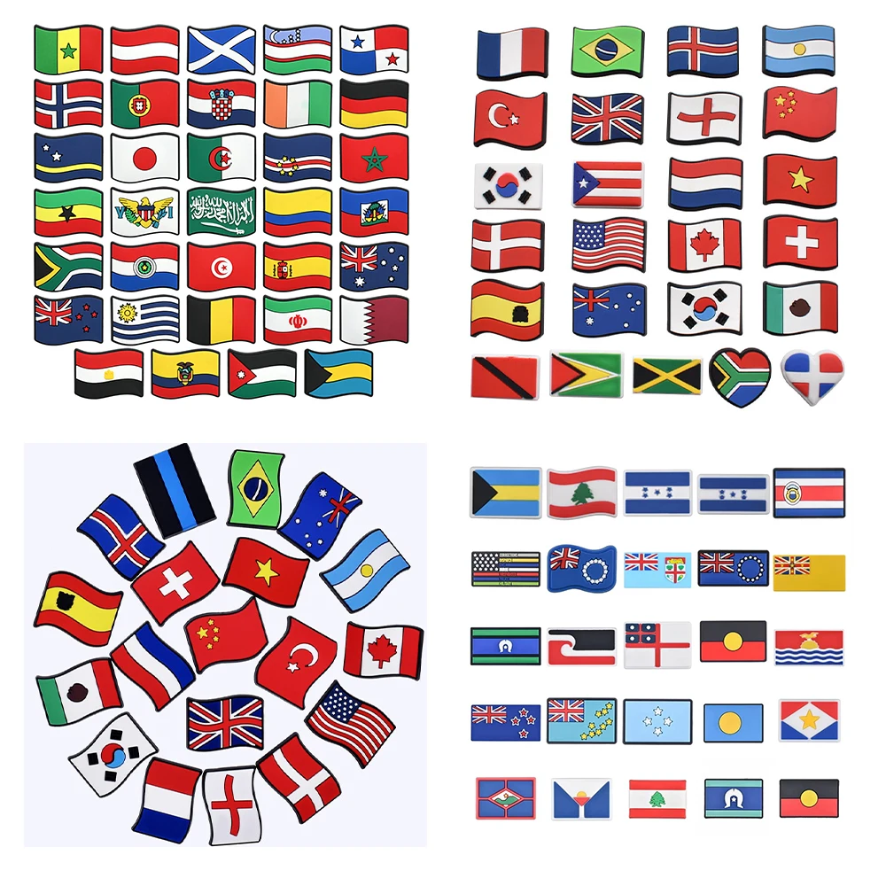 19-103PCS PVC Shoe Charms for Clogs Sandals Wristbands - Global Flag Pattern DIY Decorations Accessories（High-Quality）
