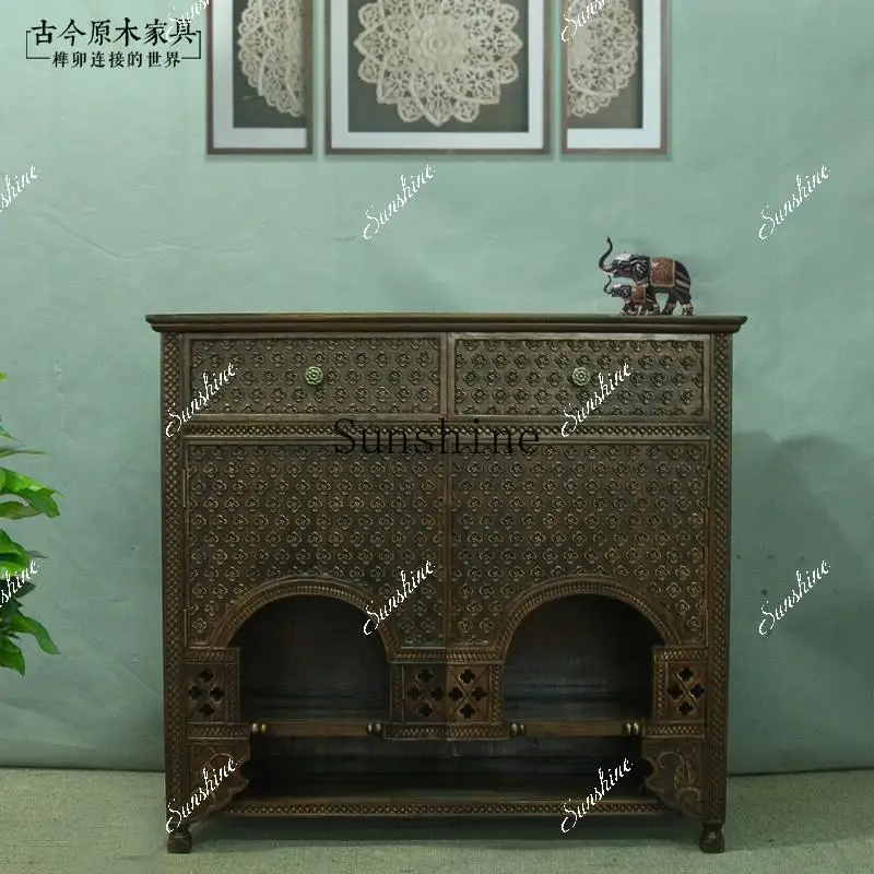 Furniture Solid wood shoe cabinet Log ST097-72D Thai engraved old entrance  FT