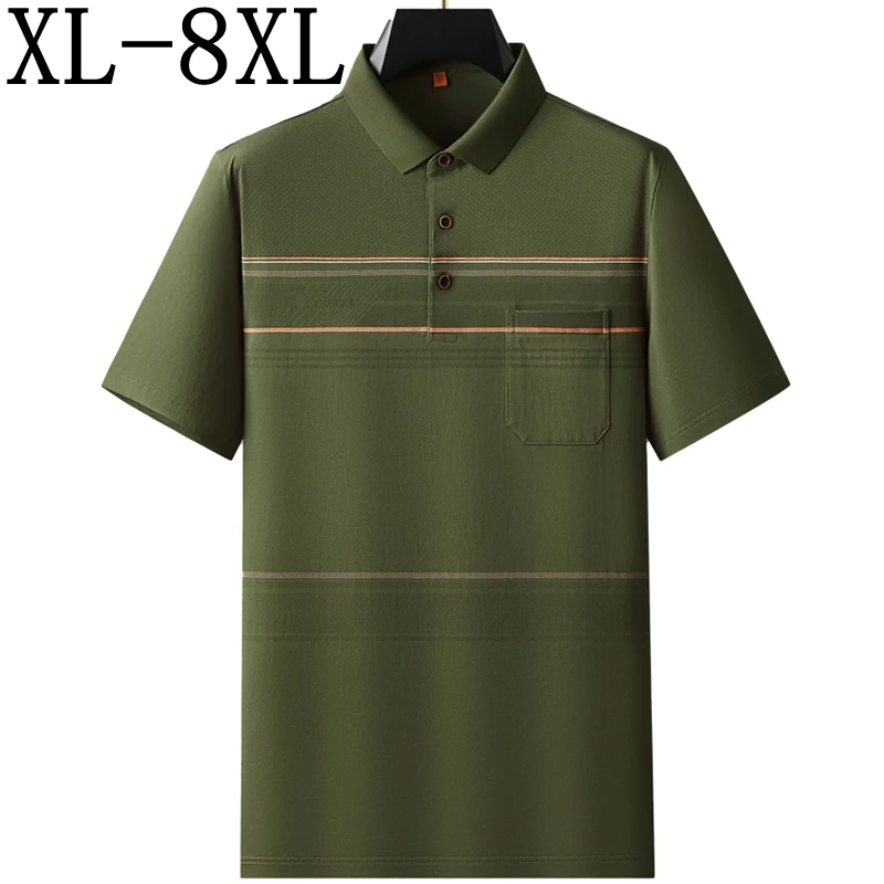 

8XL 7XL 6XL 2025 Новые летние высококачественные рубашки из 100% хлопка для мужчин Топы Повседневная свободная мужская рубашка поло с карманами в полоску Поло Homme