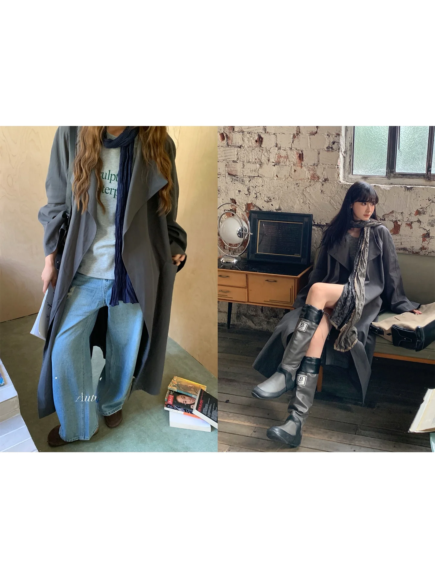 

Deep ey Casual Loose Diamond Windbreaker Coat with Large Collar Briti Sle Long Sve Women's Faion Autumn Outerwear