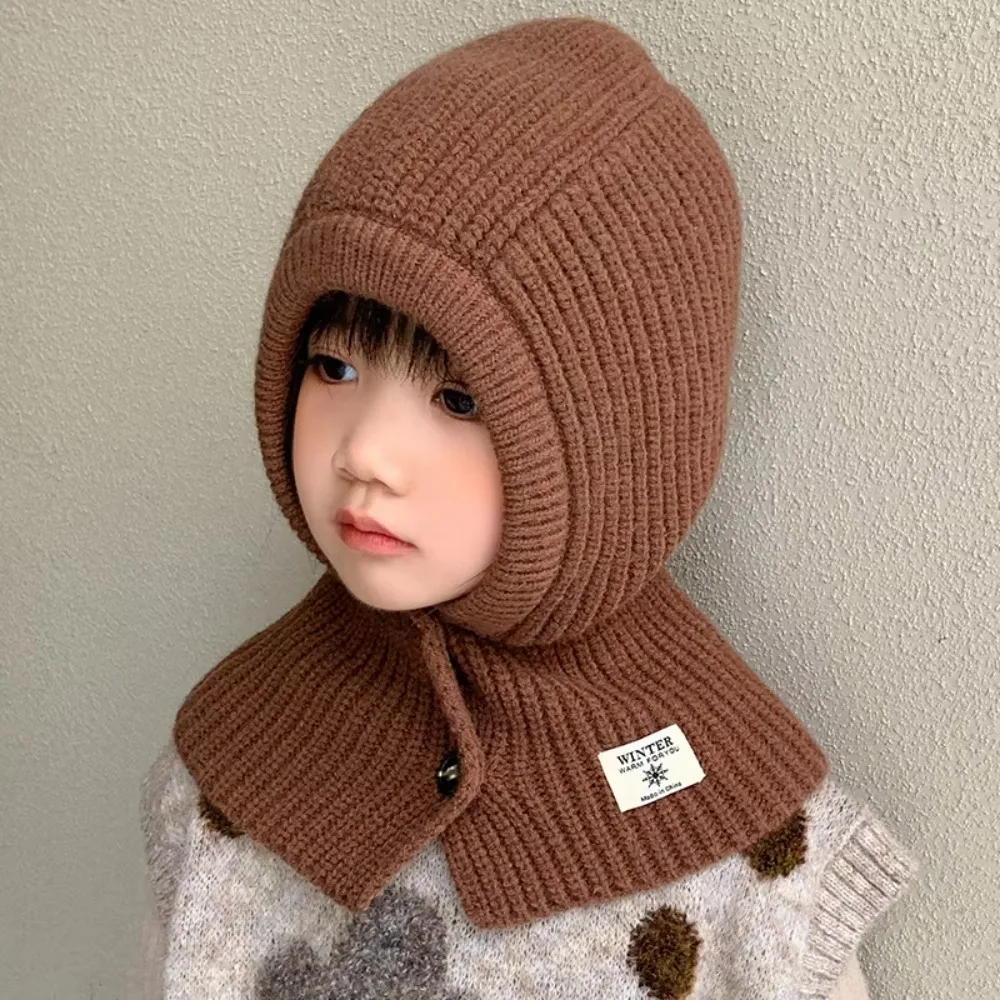 Keep Warm Kid Balaclava Cap Windproof Solid Color Ear Protection Caps Neck Protection Baby Knitted Bucket Hat for Winter