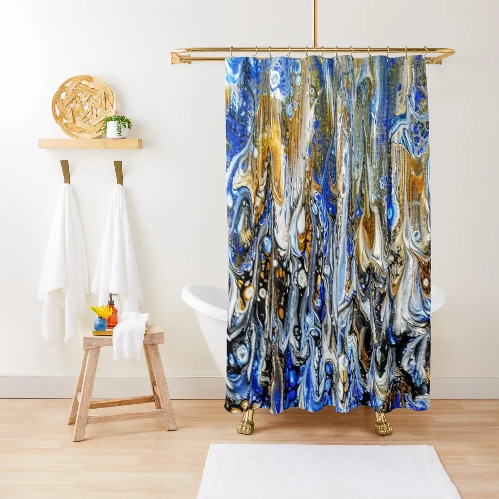 

Sparkles of Blue and Gold Shower Curtain Transparent Bathroom Shower For Shower Modern Accessory Bathrooms Bathtub Curtain