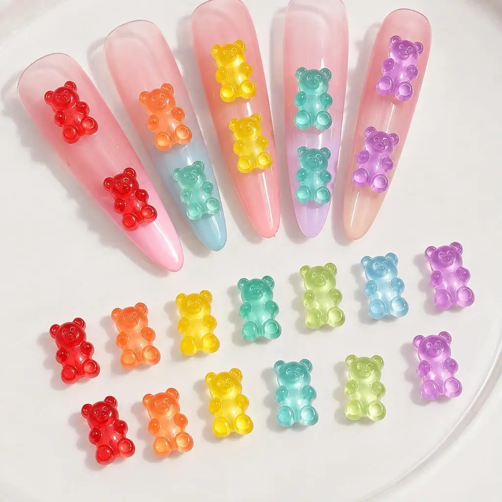 50Pcs Translucent Gummy Bear Nail Charms 4*7mm Mini Jelly Bears Flatback Ornament Decoration DIY Crafts Phone Case Manicure Part