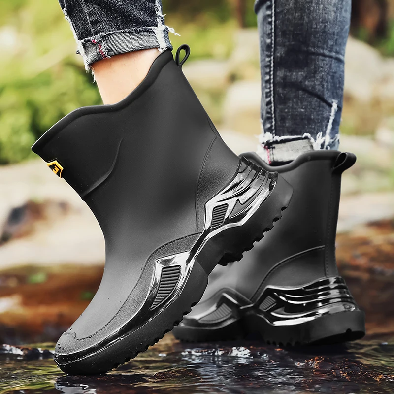 2026 Summer New Men Mid-Calf Rain Boots, Multi-Color Sport Design Rubber Footwear, Waterproof Anti‑Slip Outdoor Fishing Boots