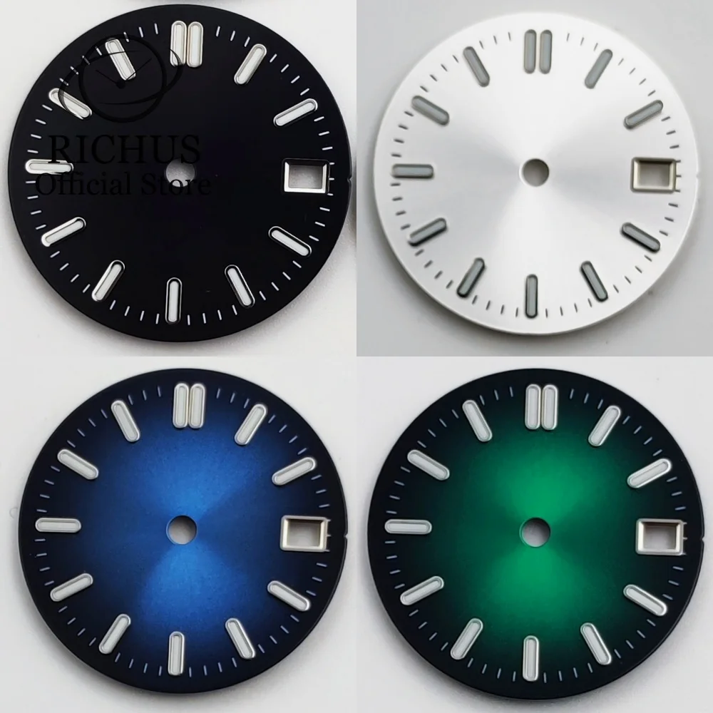 

RICHUS 29mm Green Luminous Blue Yellow Sterile Watch Dial Fit NH34 NH35 NH36 Movement Fit 3 O'Clock Crown 3.8 O'Clock Crown
