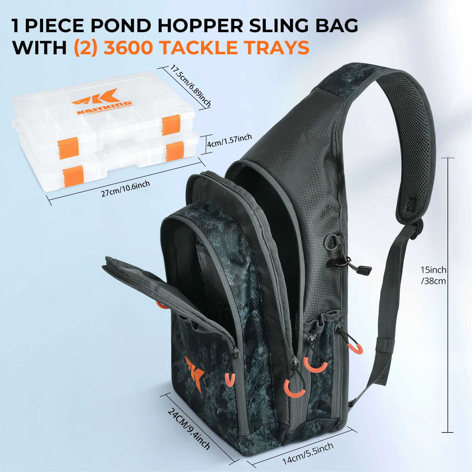 KastKing Pond Hopper Fishing Lightweight  Sling Tackle Storage Bag with (2) Tackle Boxes for Fishing Hiking Hunting Camping