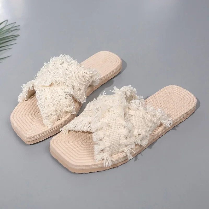 New Bohemian Resort Slippers 36-43 Women\'s Summer Comfort Beach Sandals Cross Tassel Sandals slippers women  sandals  slipper