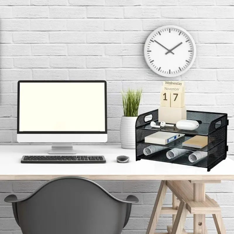 CORA 3 Tiers Filing Trays Paper Storage Tray Desk Organiser Notebooks Sorter Rack
