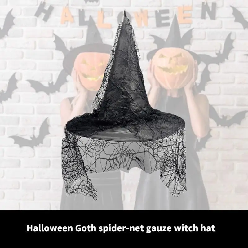 

39BD Veil Tulle Cobweb Witch Hats Halloween Costume Accessory for Halloween Party