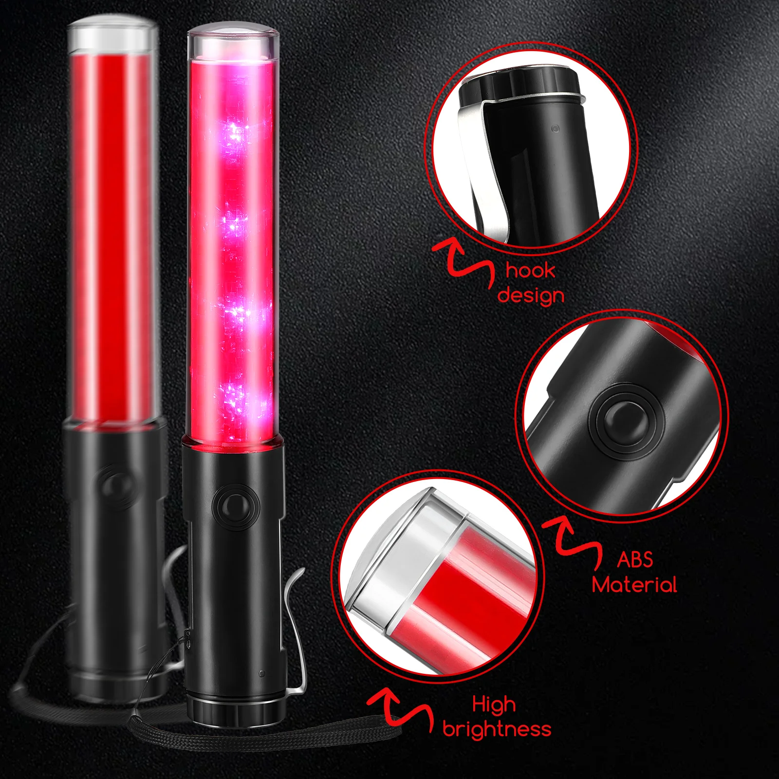 Traffic Control Glow Stick Bright LED Warning Light Hanging Hook Concert Fans Cheering Glow Stick Party Decorative Light