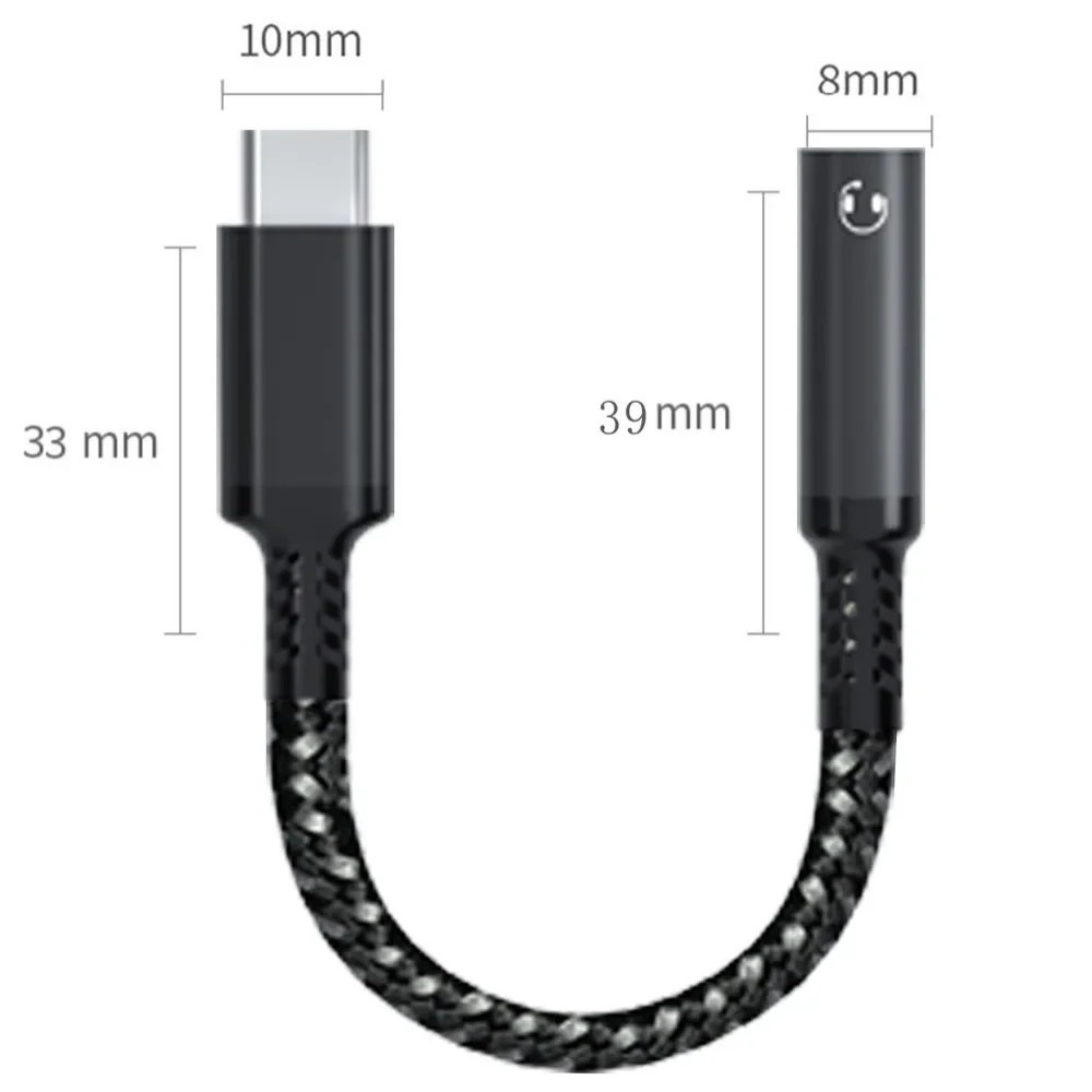 USB Type C Headphone Adapter Cable 3.5 Jack Audio Cable Type-c 3 5 Jack Audio Cable Braided HiFi USB C To 3.5 MM Jack Adapter