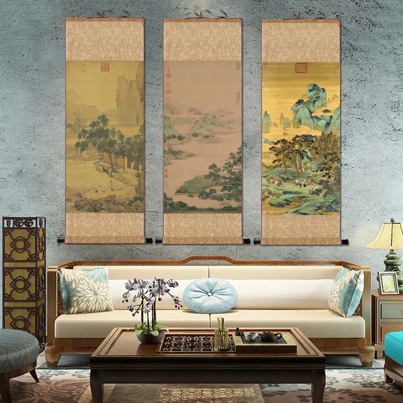 

Chinese Style Landscape Scroll Wall Paintings Vintage Room Decor Aesthetic Living Room Office Decals Wall Art Picture Hanging