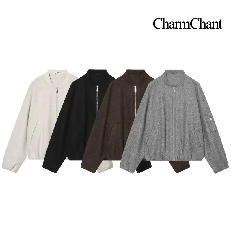 CHARMCHANT Women's Wool Blend Zip Up Baseball Bomber Jacket Elastic Cuff Hem Oversized Loose Outerwear Multi Color Fall 2026