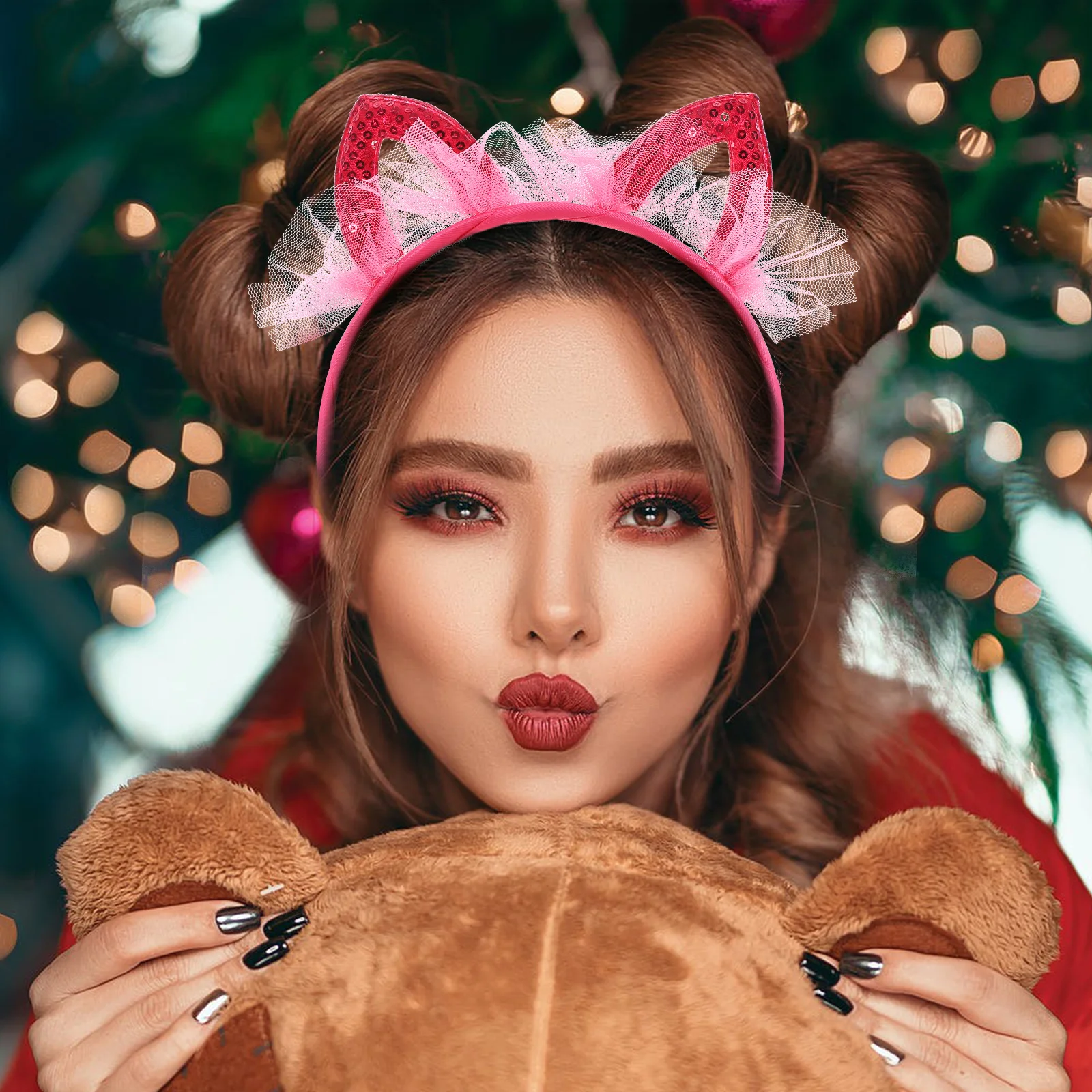 

4pcs Ears Headb Sequin Mesh Women Hair Accessories Cosplay Headb s Birthday Party Cosplay Glitter Headpiece Comfortable