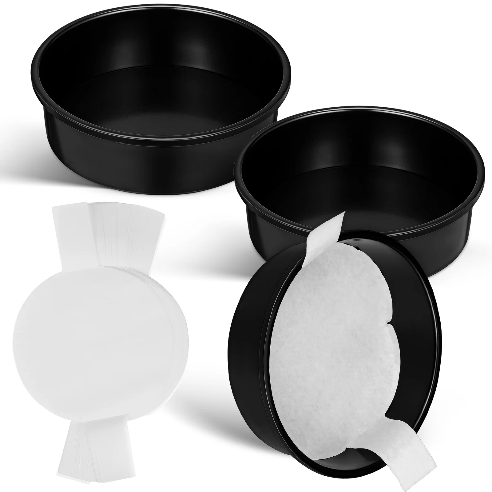 

3 Pcs 8 Inch Black Round Cake Pans Non Stick Baking Supplies Parchment Fryer Wedding Mold Round Pan Liners