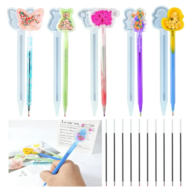 Pióro Quicksand formy silikonowe DIY Kawaii kształt zwierząt przezroczysty obsadka do pióra formy z żywicy epoksydowej rękodzieło pióro Making garnitur