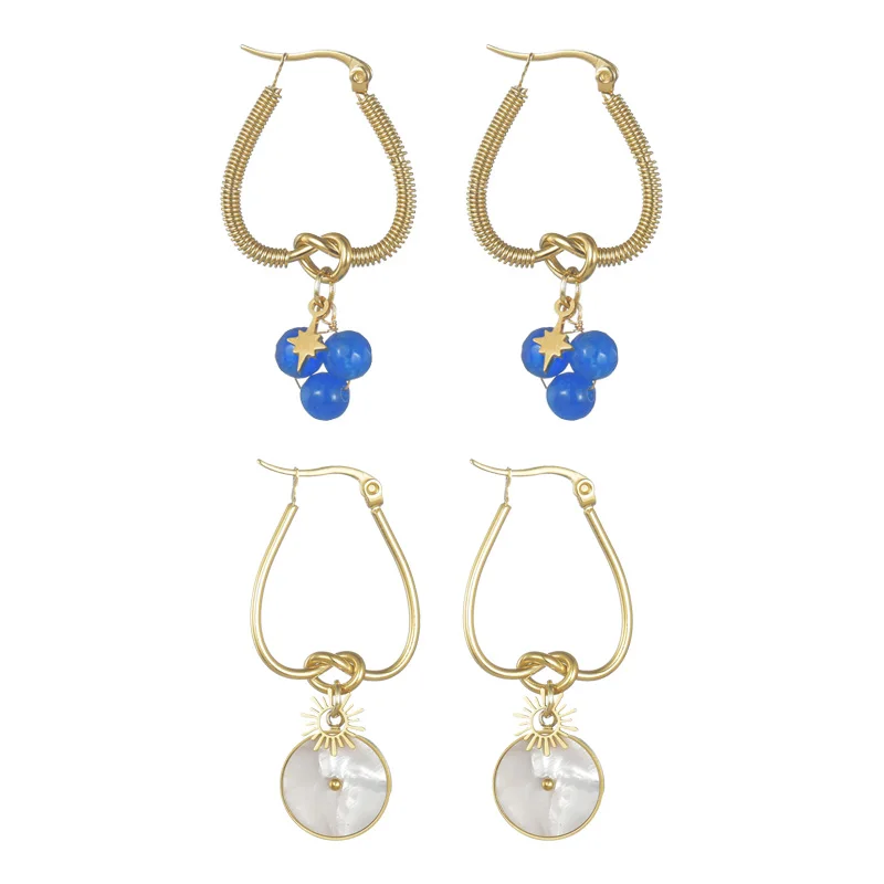 Afirstee  Stainless Steel Blue Bead Earring For Women Gold Color Fashion Earring Girl Jewelry Gift