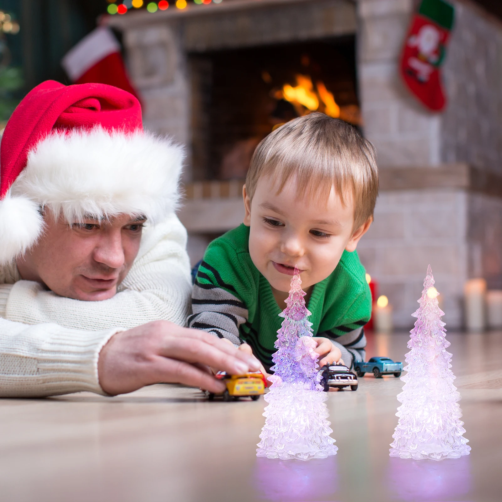 

3pcs Acrylic Clear Christmas Light Up Tree Tabletop Led Christmas Tree Glitter Decor Night Light For Party Centerpiece Present