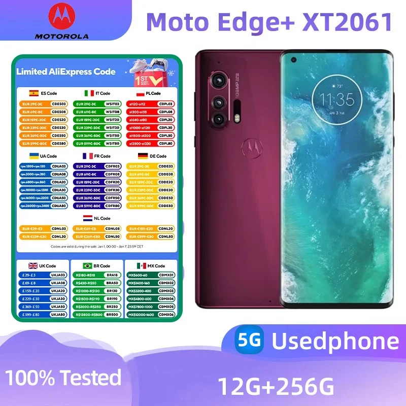 Motorola Moto Edge+ XT2061 5g SmartPhone Snapdragon 865 6.67 inch AMOLED Screen 5000mAh 18W Charge 108MP Camera Used Phone