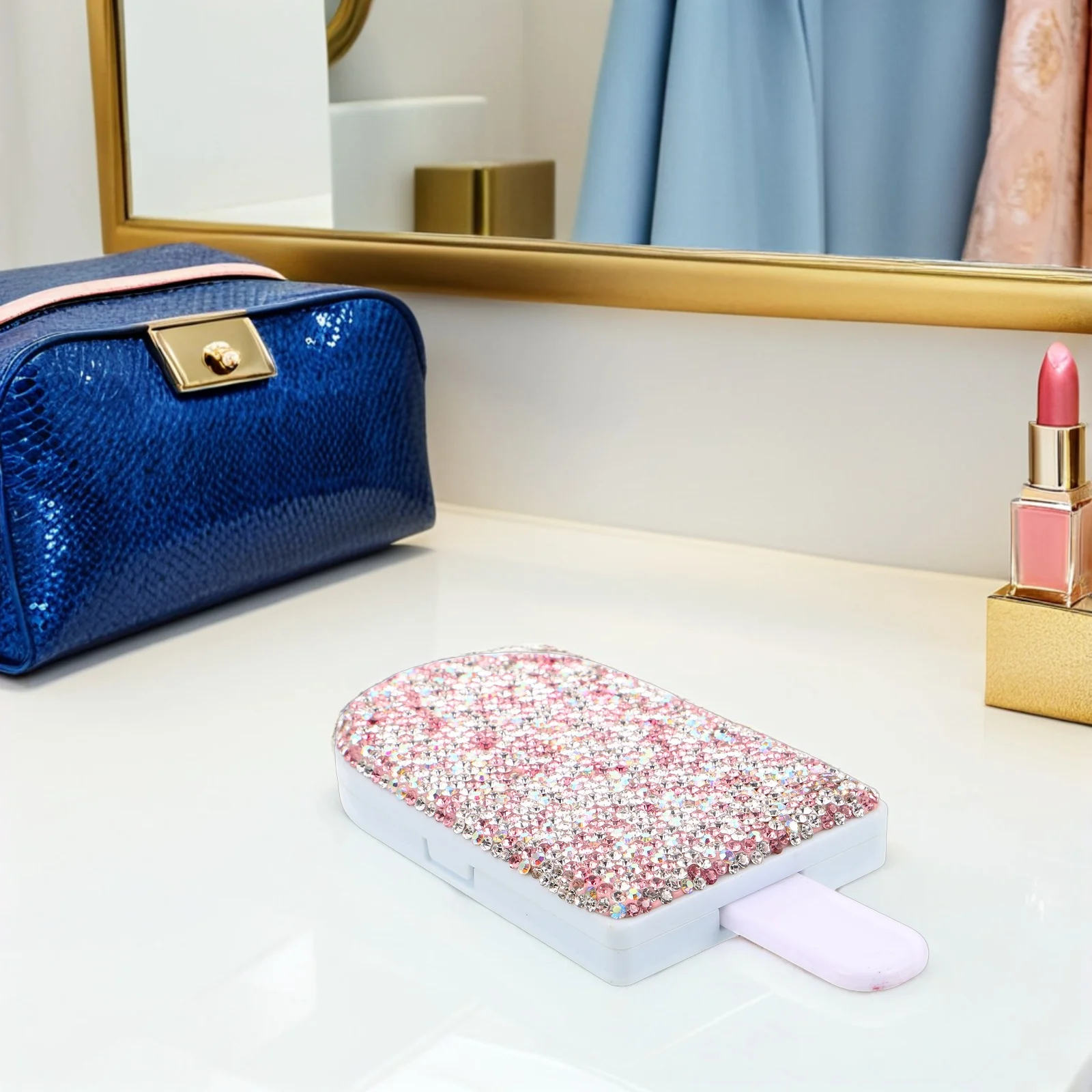 

Diamond-in Portable Makeup Mirror Cute Folding Small Foldable Hand Compact Gift for Girls Held Vanity