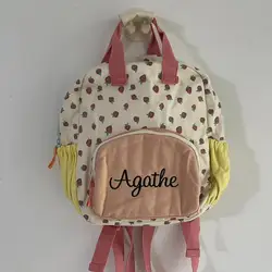 Kişiselleştirilmiş işlemeli çilek çocuk sırt çantası özelleştirilmiş çocuk adı Schoolbag hediye bebek bebek çantası geri okul hediye