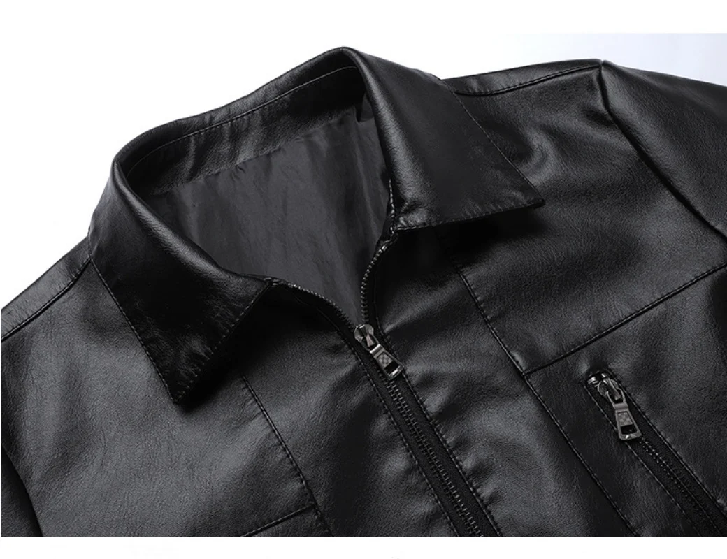 2025 new fashion casual leather jacket lapel plankton handsome loose motorcycle leather coat men's fashion leather clothes