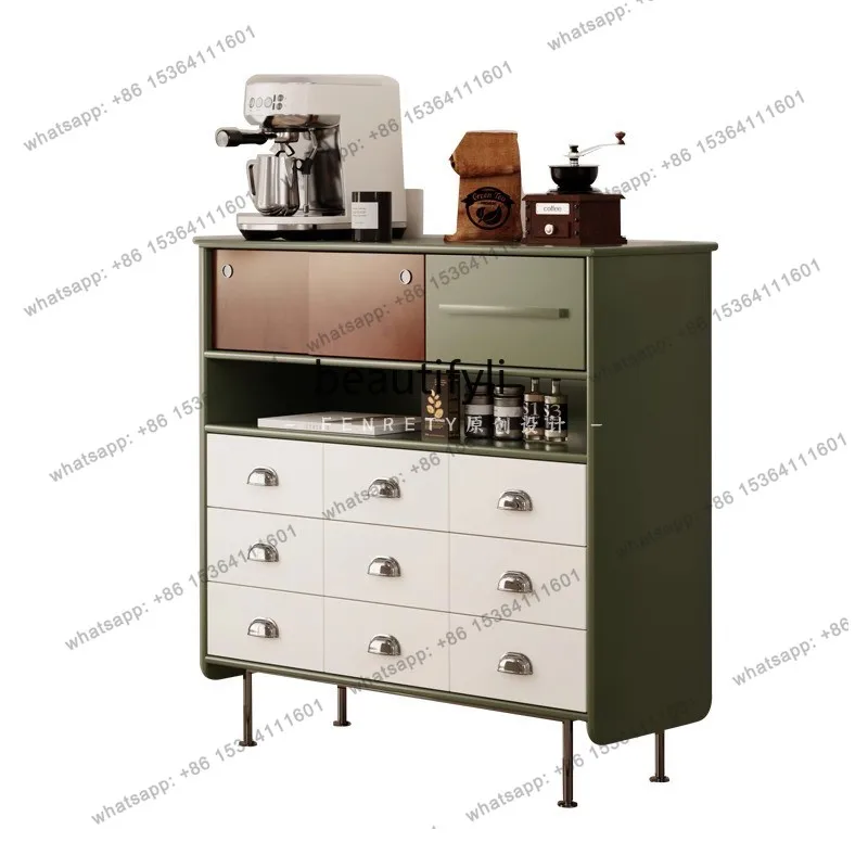 Medieval storage cabinet color matching living room dining side cabinet multi-functional storage drawer type porch cabinet