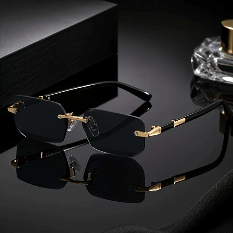 1/5pcs Unisex Rimless Cut Edge Fashion Glasses, Black Small Frame, Versatile Daily Summer Glasses