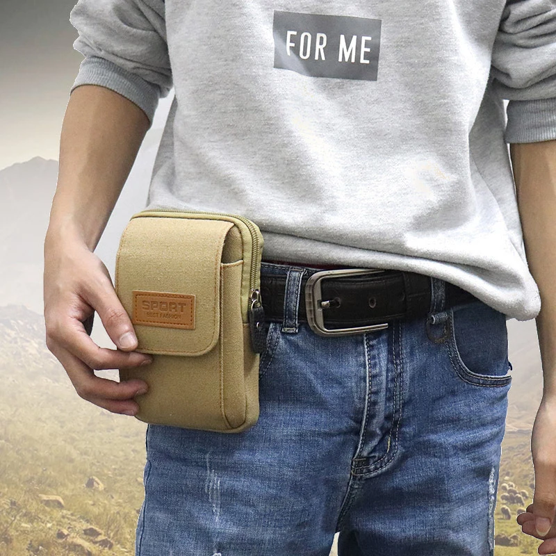 Bolsa de teléfono móvil para hombres, cinturón de cintura, funda de teléfono móvil, bolsa colgante de lona multifuncional resistente al desgaste