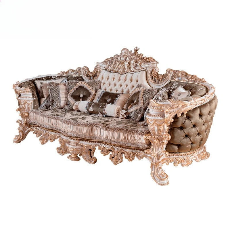 Living room solid wood carved fabric sofa, coffee table combination, sofa whole house furniture c