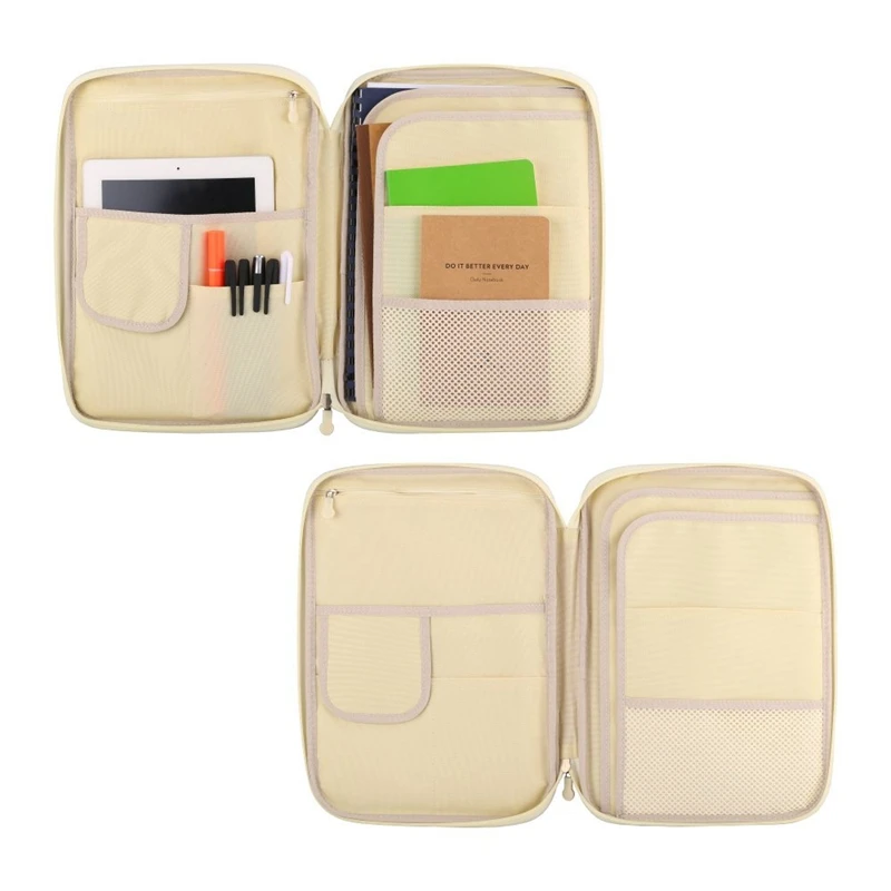 Bolsa de almacenamiento de documentos A4, organizador de negocios multifuncional de tela Oxford impermeable, carpeta de archivos, organizador de papelería con cremallera