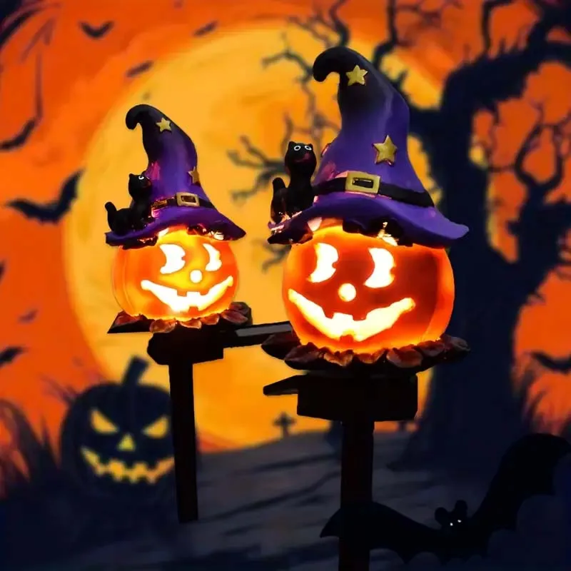 1-5PC Outdoor Solar Resin Pumpkin Lantern Waterproof Halloween Decoration Creative Atmosphere Light for Garden Courtyard
