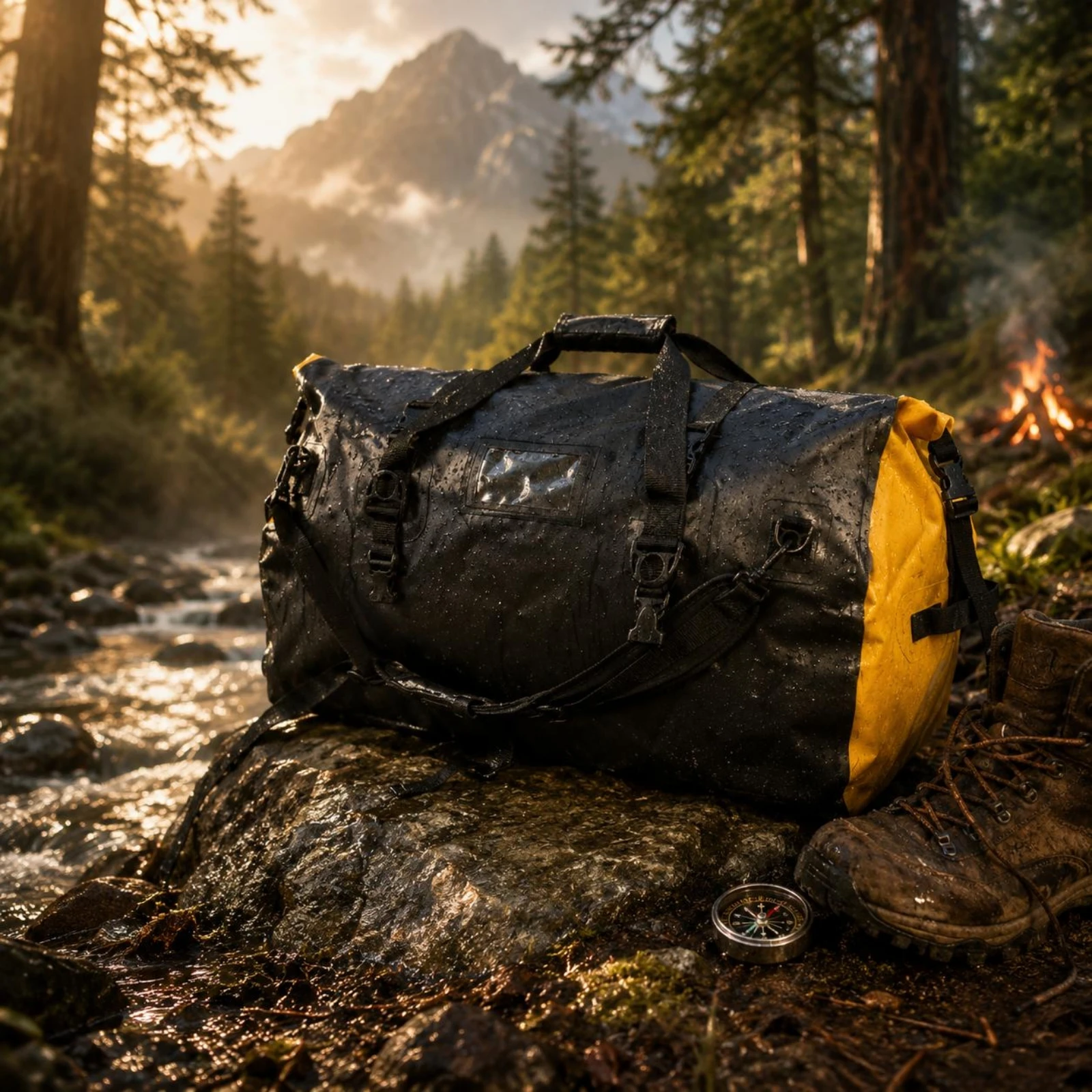 

Motorcycle Duffel Bag IPX6 Roll-Top Duffel Bag Travel Gear PVC Mesh Clear Window for Camping, Cycling