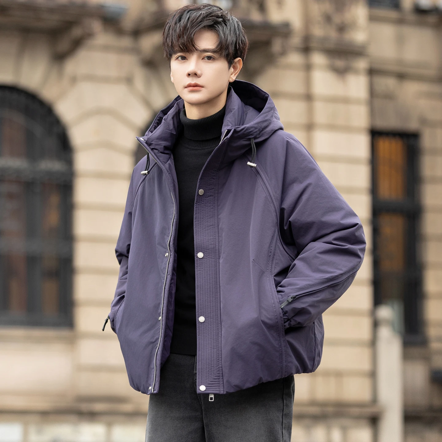 جودة عالية للرجال الدافئة مقنعين 90% الأبيض بطة أسفل السترات 2025 الشتاء بلون معطف منتفخ أبلى يندبروف مبطن الملابس #5