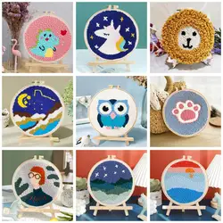 RUOPOTY Diy Punch Needle Embroidery Starter Kits For Beginner Kids Lighthouse Handicrafts Poking Embroidery Yarn Painting Arts