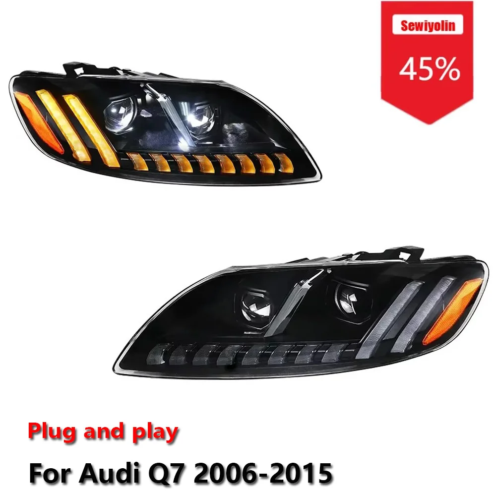 

Sewiyolin автомобильные светодиодные фары в сборе для Audi Q7 2006-2015 противотуманные фары DRL тормозной указатель поворота Plug and Play