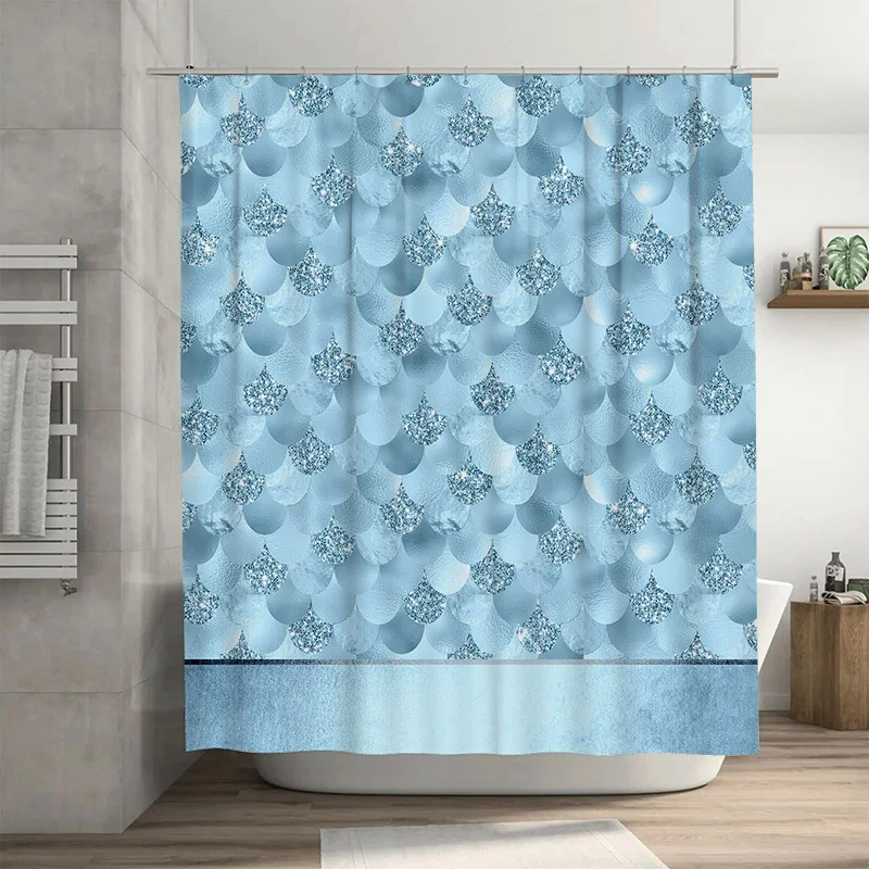 

Blue Christmas Shower Curtain with Snowflake Print for Bathtub Decoration Waterproof Fabric Home Decor