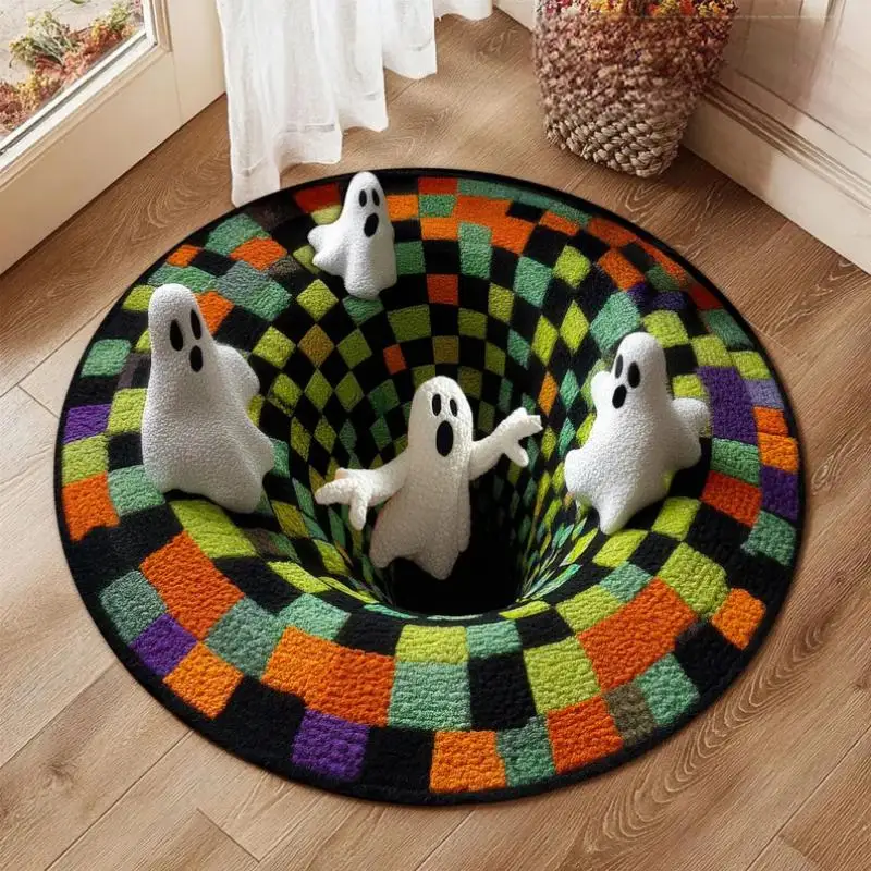 2D Stereoscopic Visual Carpet Festive Atmosphere Decoration Carpet Living Room Dirt Resistant and Wear-resistant Circular Carpet