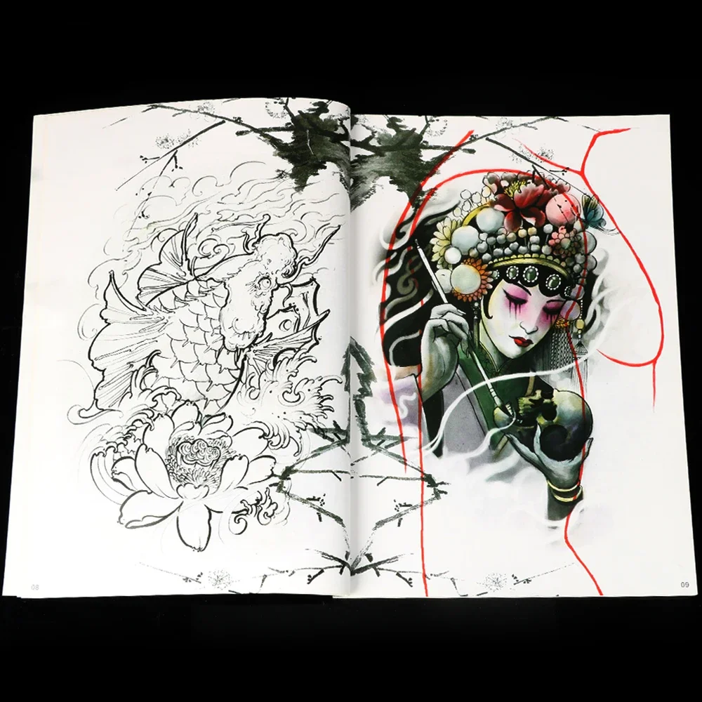 Tattoo Book Supplies, Sketch, Skull Colors, Buddha Statue, Chinese Opera Portrait, Carp Beauty, Body Art, 110 Pages