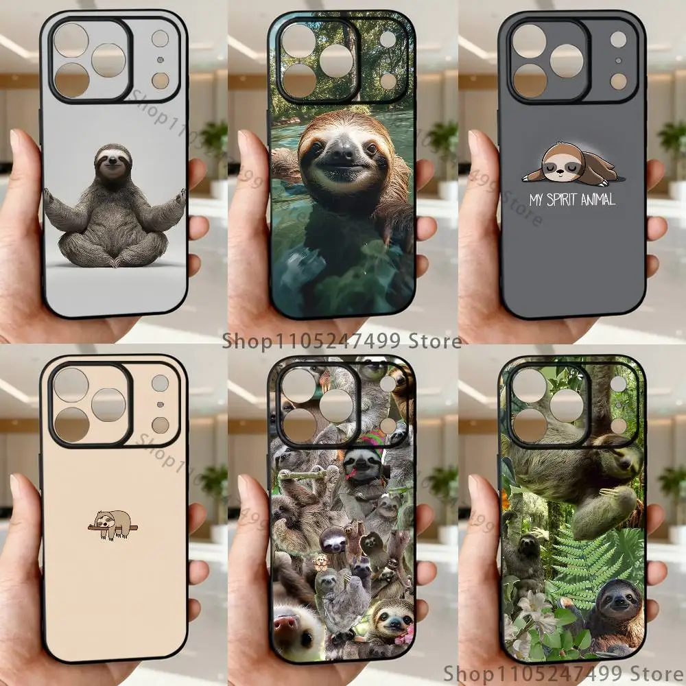 

Animal Cute Sloth Phone Case For iPhone 17,16,15,14,13,12,11,Pro Max,XSX,,XR,SE,Mini,8,7,Soft Silicone Black Cover