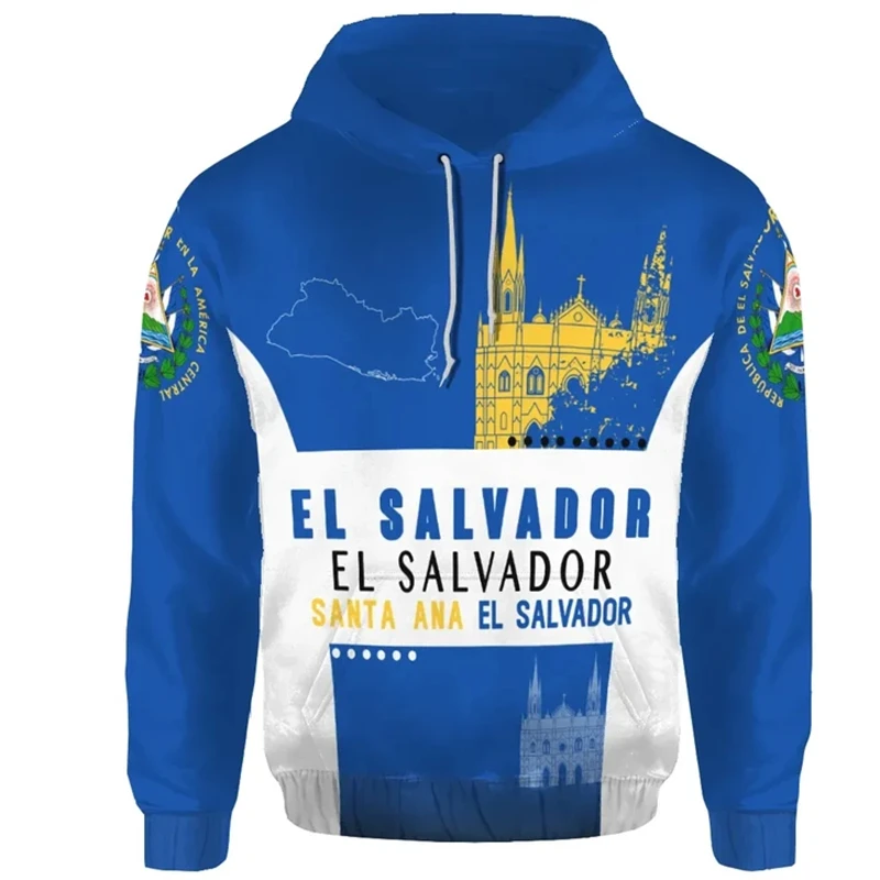 El Salvador Emblem Sports Style Hooded Hoodies Unisex Oversized Sweatshirts Spring Casual Streetwear Oversized Tops Pullover 4XL