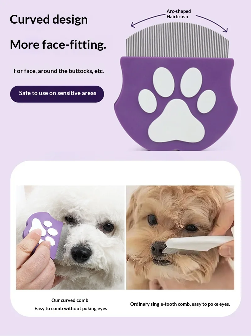 Mositu Cat Dog Face Comb Tear Stain Black Chin Care Gentle Grooming Brush Pet Safe Slicker Tool For Daily Fur Cleaning Supplies