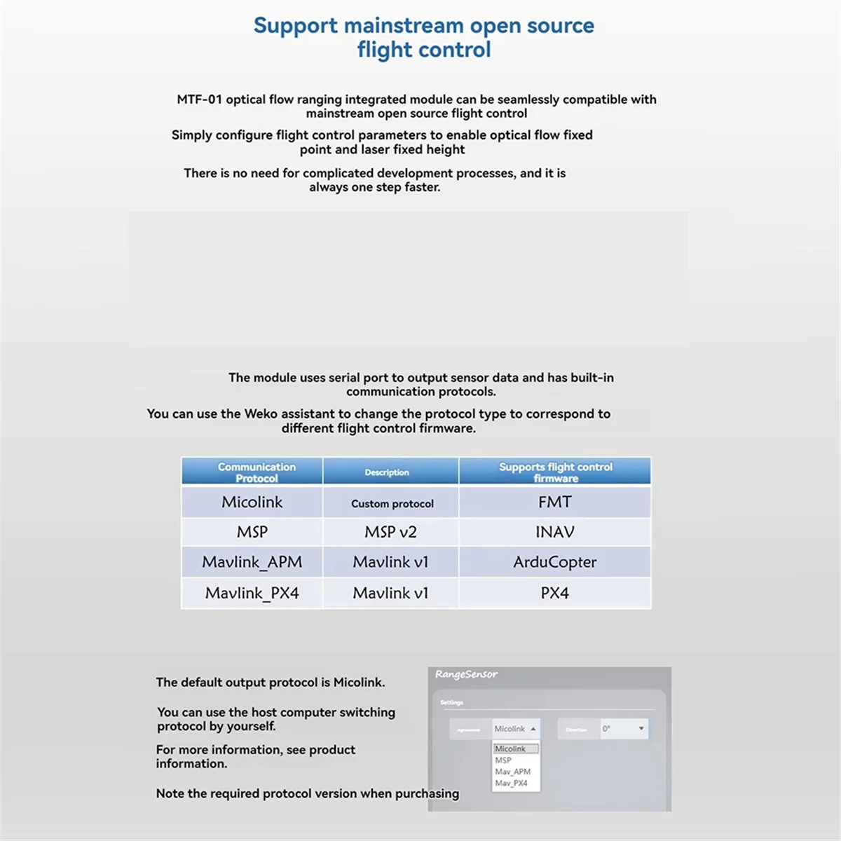 

HLES MTF-01 MicoAir Optical Flow & Lidar Sensor Module UAV Positioning Module for Ardupilot