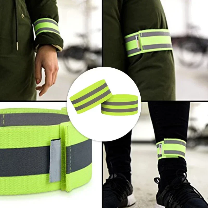 1 Pair Reflective Armband Wristband Elastic Bracelet Reflective Tape Strap Safety Reflector Tape for Night Cycling Sports