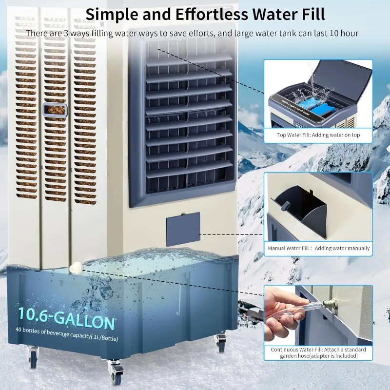 41" Swamp Cooler, 4800 CFM Evaporative Air Cooler with 10.6 Gallon Water Tank, Portable Outdoor Air Conditioner image 5