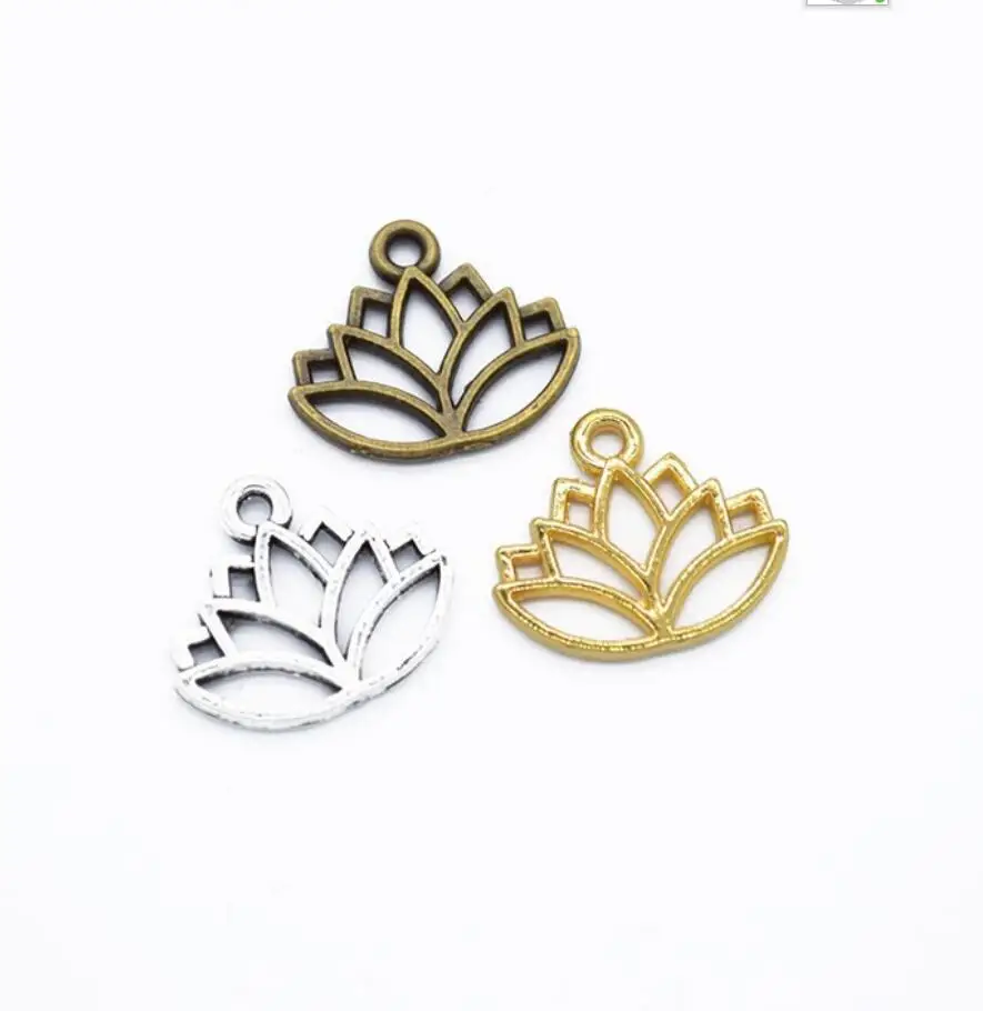 100pcs Charms Flower Lotus Crown 14*16mm Tibetan Pendants Antique Jewelry Making DIY Handmade Craft For Necklace F0784