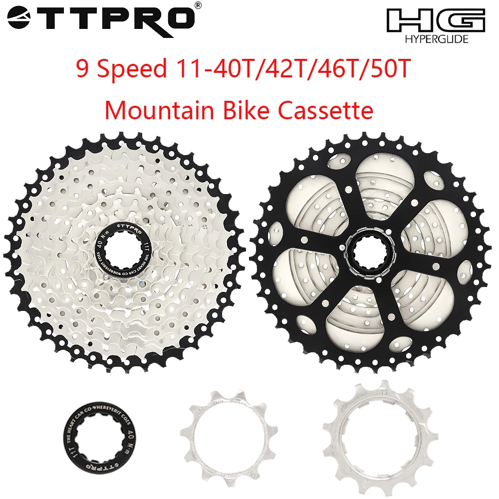 

TTPRO HG 9-скоростная 11-40T/42T/46T/50T MTB велосипедная кассета из алюминиевого сплава сверхлегкая звездочка велосипедные детали