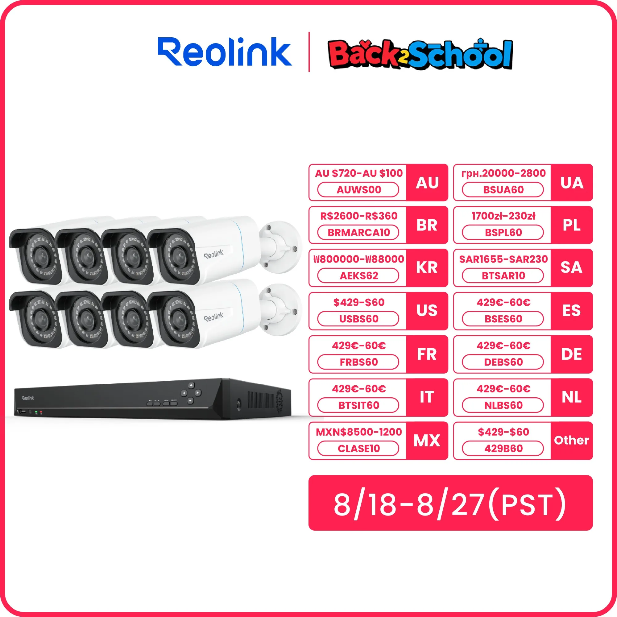 

Reolink 4K охранная камера системы 8pcs 8MP PoE человека обнаружения автомобиля IP камеры наблюдения H.265 16CH NVR для 24/7 записи