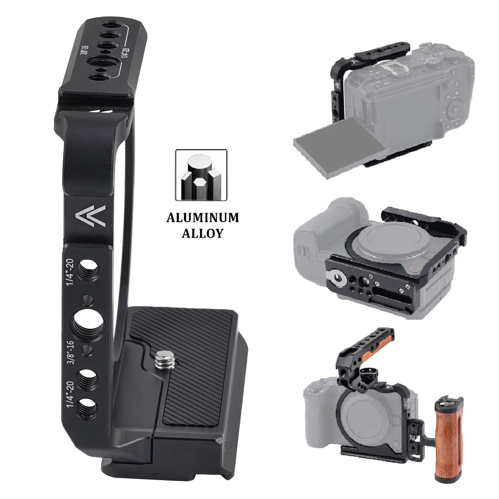 Gaiola leve para câmera e vídeo, compatível com Canon EOS R6 V, com placa Arca-Swiss QR e suporte expansível para monitor, microfone e equipamento de filmagem para vlogging.