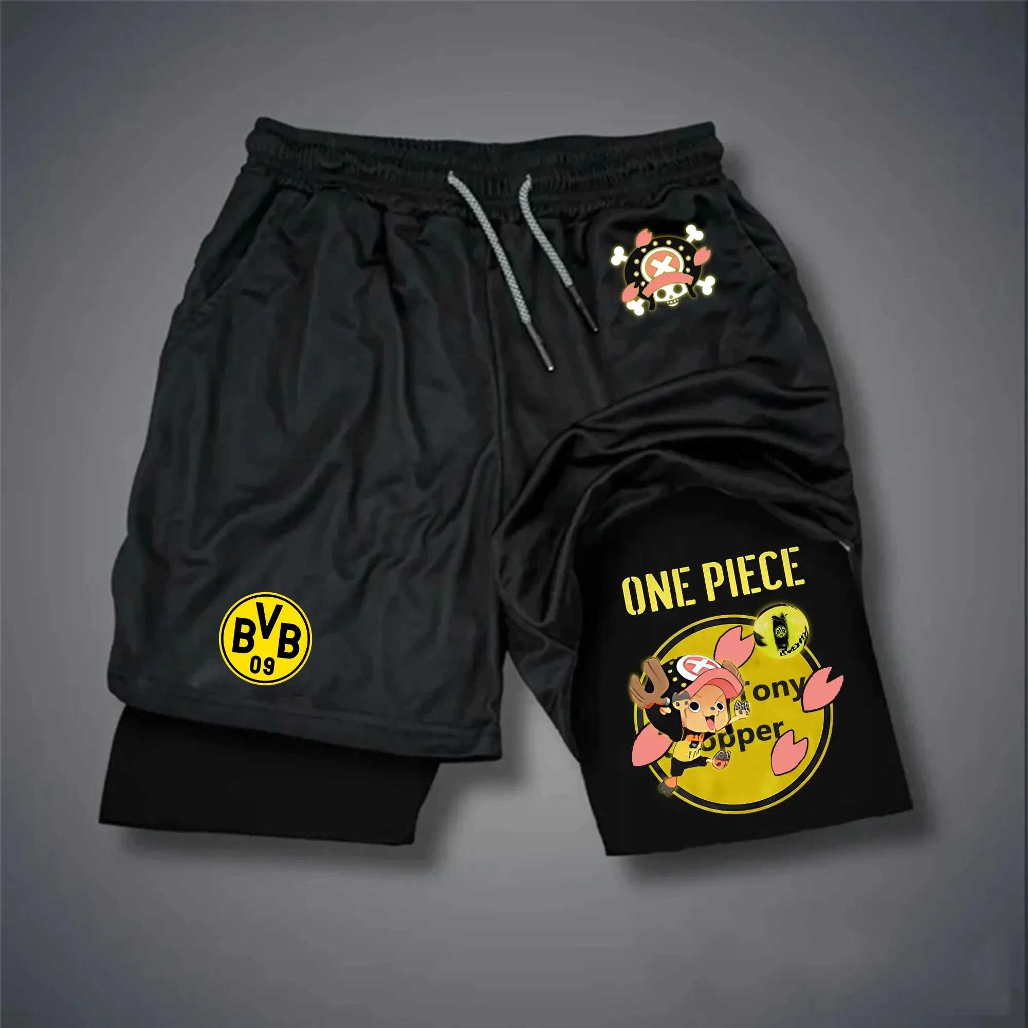 

ONE PIECE Printed Sports Shorts Unisex Summer New Style Running Swimming Breathable Quick Drying 2-in-1 Double Layer Shorts